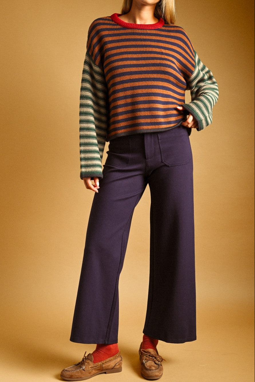Everyday Solid Crew Socks in Brick worn with loafers and wide leg trousers