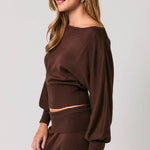 Aspen Boat Neck Dolman Sweater in Brown, full length