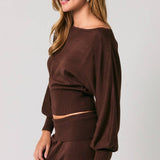 Aspen Boat Neck Dolman Sweater in Brown, full length