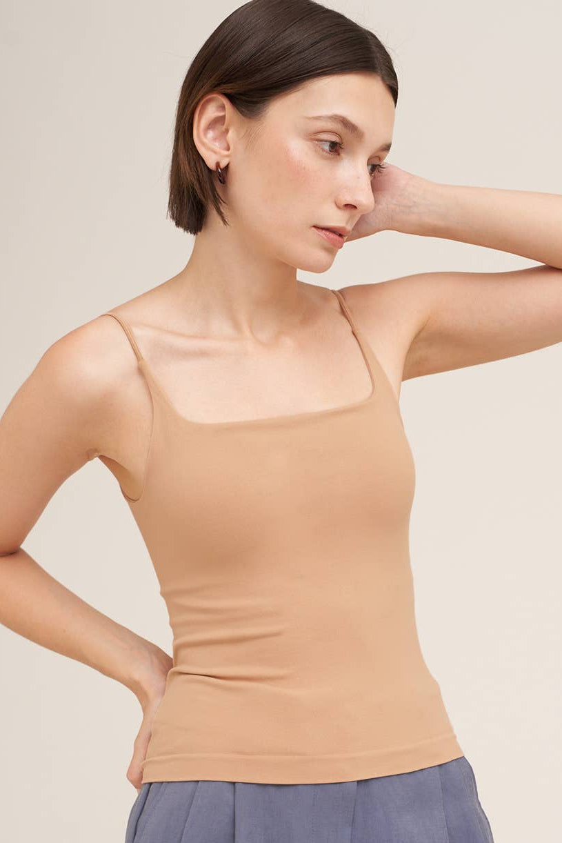 Melanie Clean Line Square Cami in Milk Tea