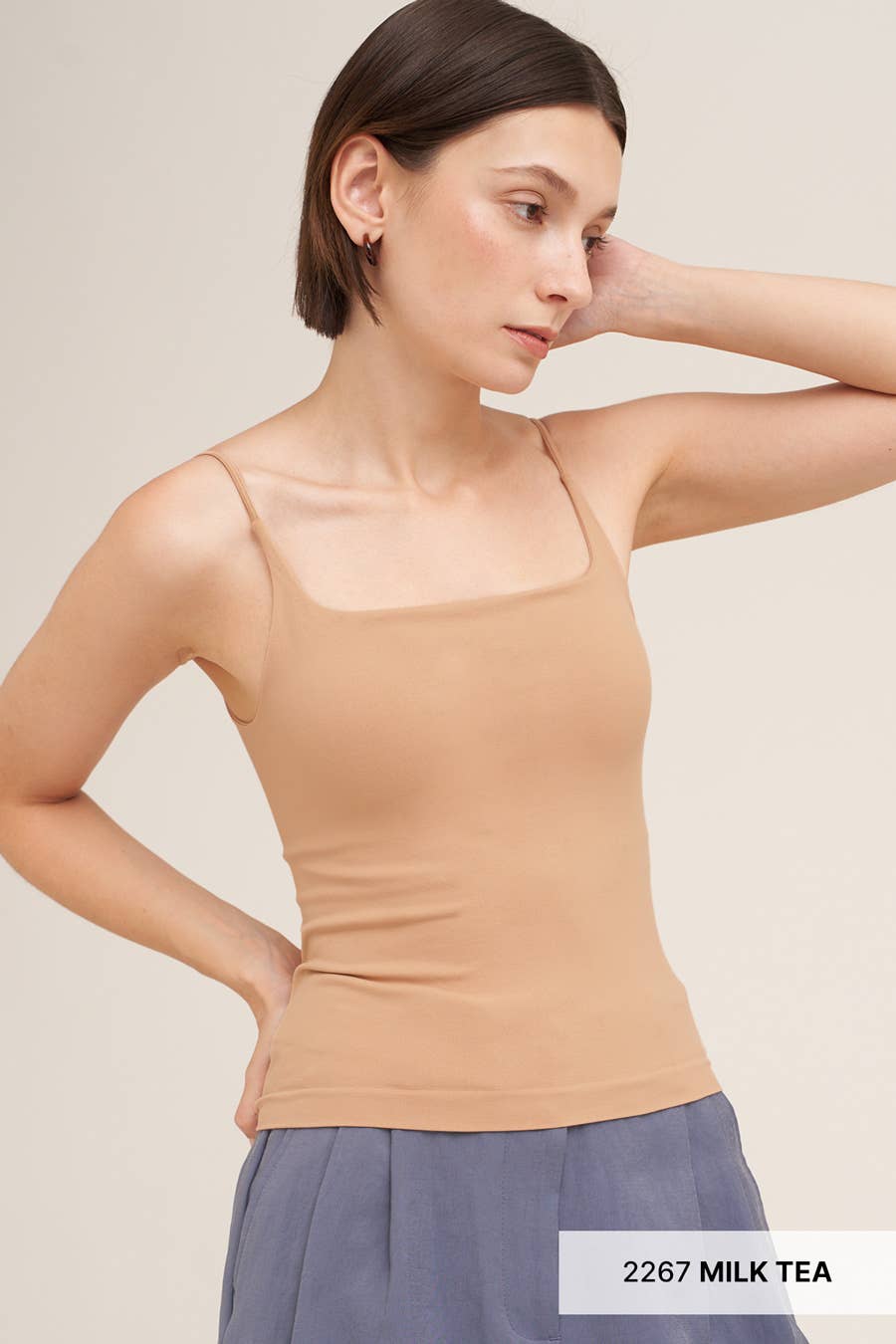 Melanie Clean Line Square Cami in Milk Tea