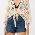 Tidal Wave Crochet Kimono Top in Natural - MTT Collective