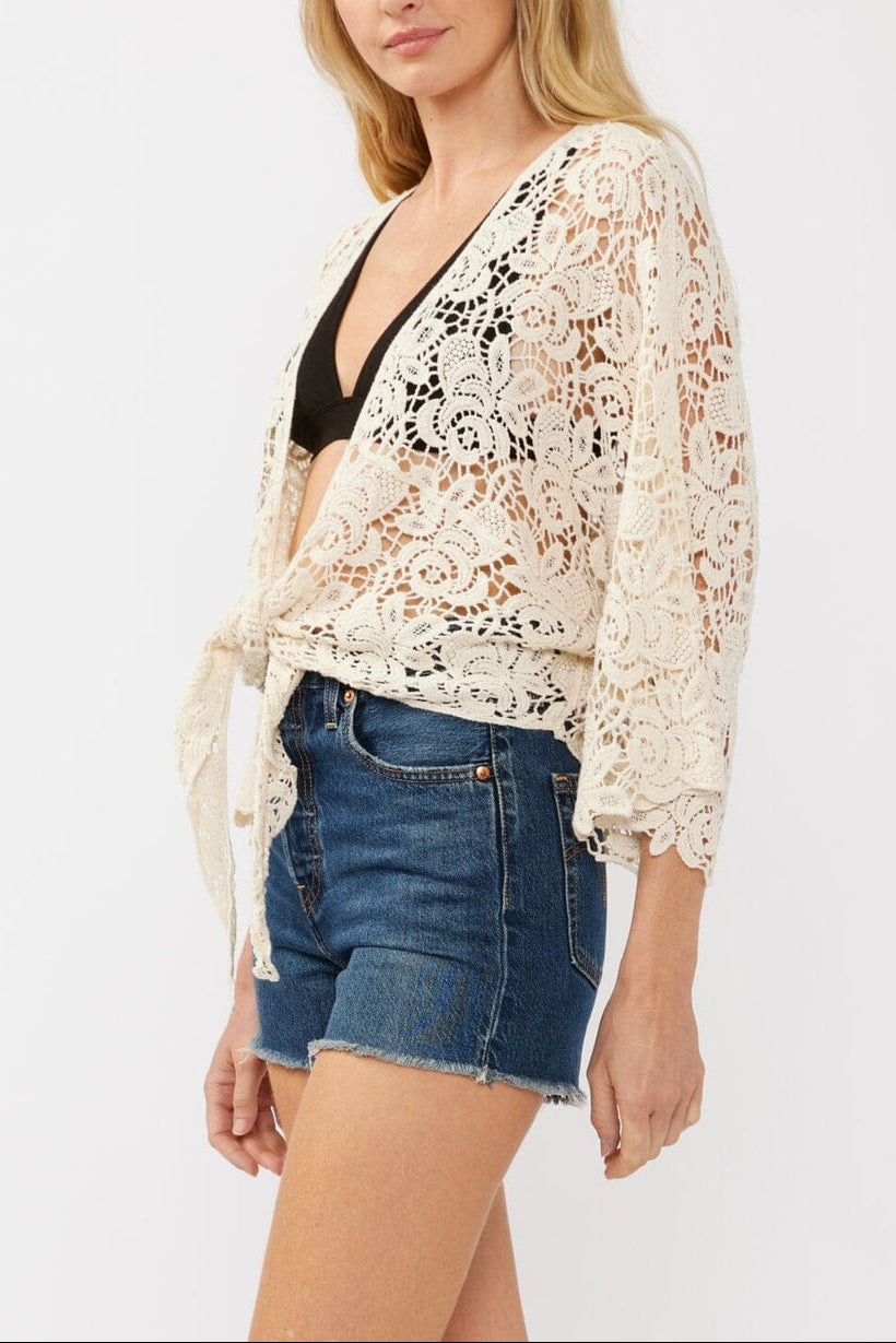 Tidal Wave Crochet Kimono Top in Natural - MTT Collective