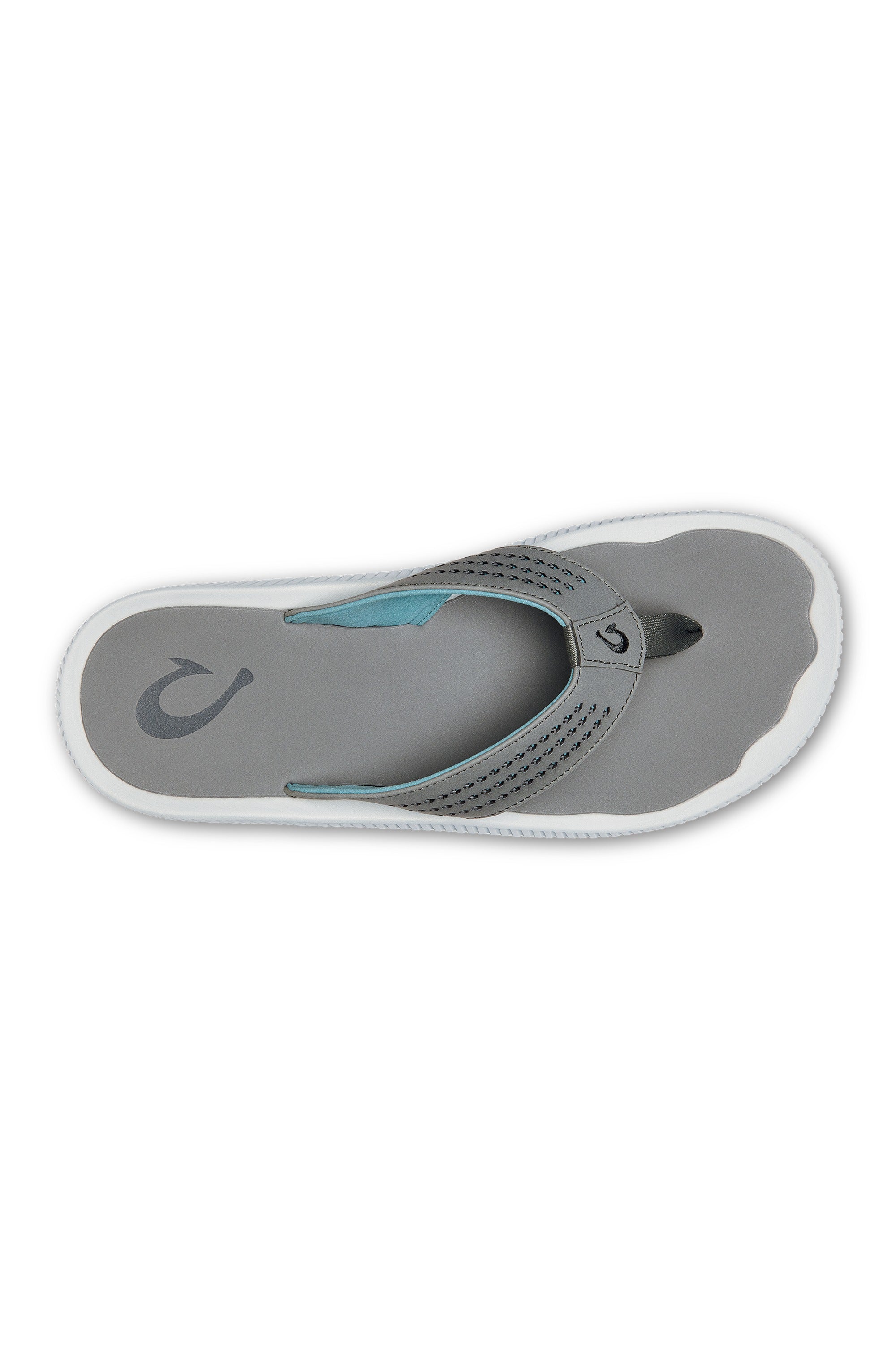 OluKai Ulele sandal in Stone, top view of laser-cut straps