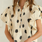 Lauryn Ruffle Sleeves Pintuck Polka Dot Top