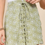 Aesthetic Icon Green Floral Embroidered Lace-Up Mini Skirt - MTT Collective