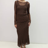 Willow Sheer Lace Top in Brown, front view
