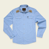 Howler Bros Crosscut Deluxe Snapshirt in Fanned Flora Faded Blue Oxford, front