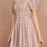 Striped Romance Puff Sleeve Smocked Mini Dress