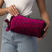 Juniper Velvet Ribbed Pouch in fuchsia and green