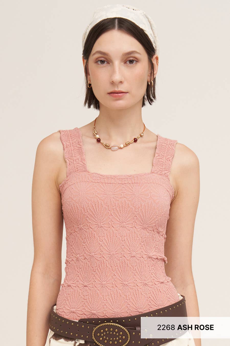 Julie Lace Textured Square Top in Ash Rose