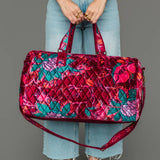 Wildflower Woven Duffel in burgundy floral, side
