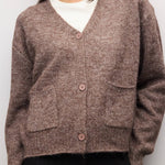 BROWN 5 close up of brown fuzzy knit and patch pocket