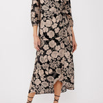 Mother Earth Floral Wrap Dress in Black/Taupe - MTT Collective