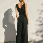 Alder Linen Button Front Jumpsuit in Black, back