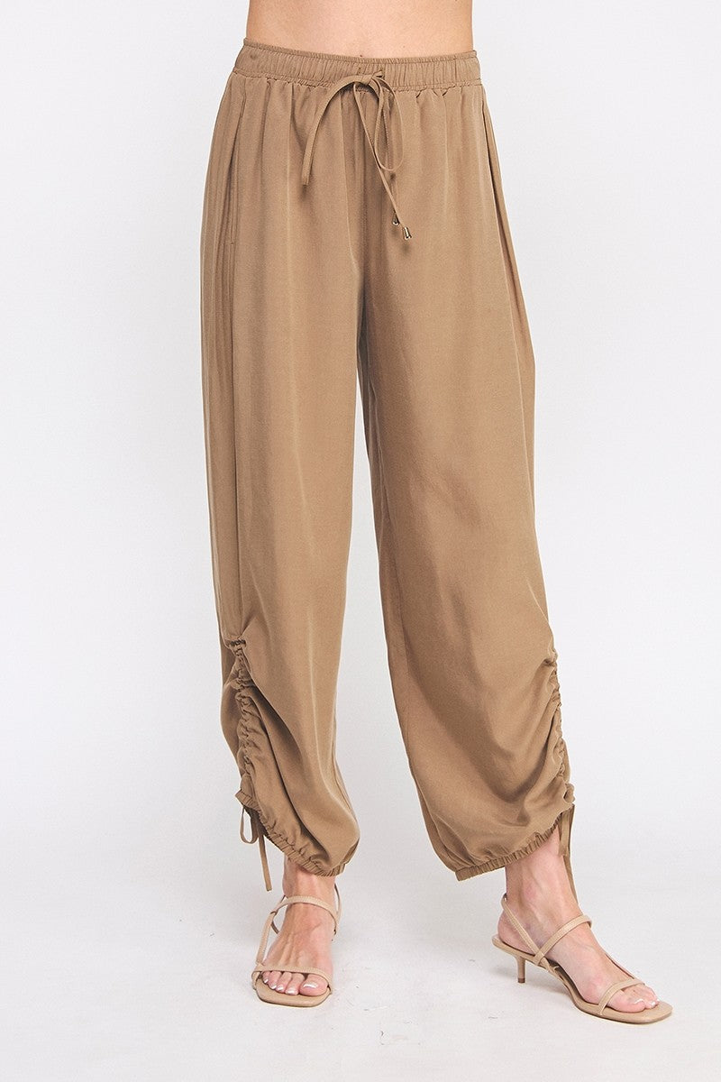 Marlow Drapey Twill High-Waist Jogger mocha front