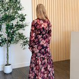 Burgundy Floral Button-Down Maxi Dress