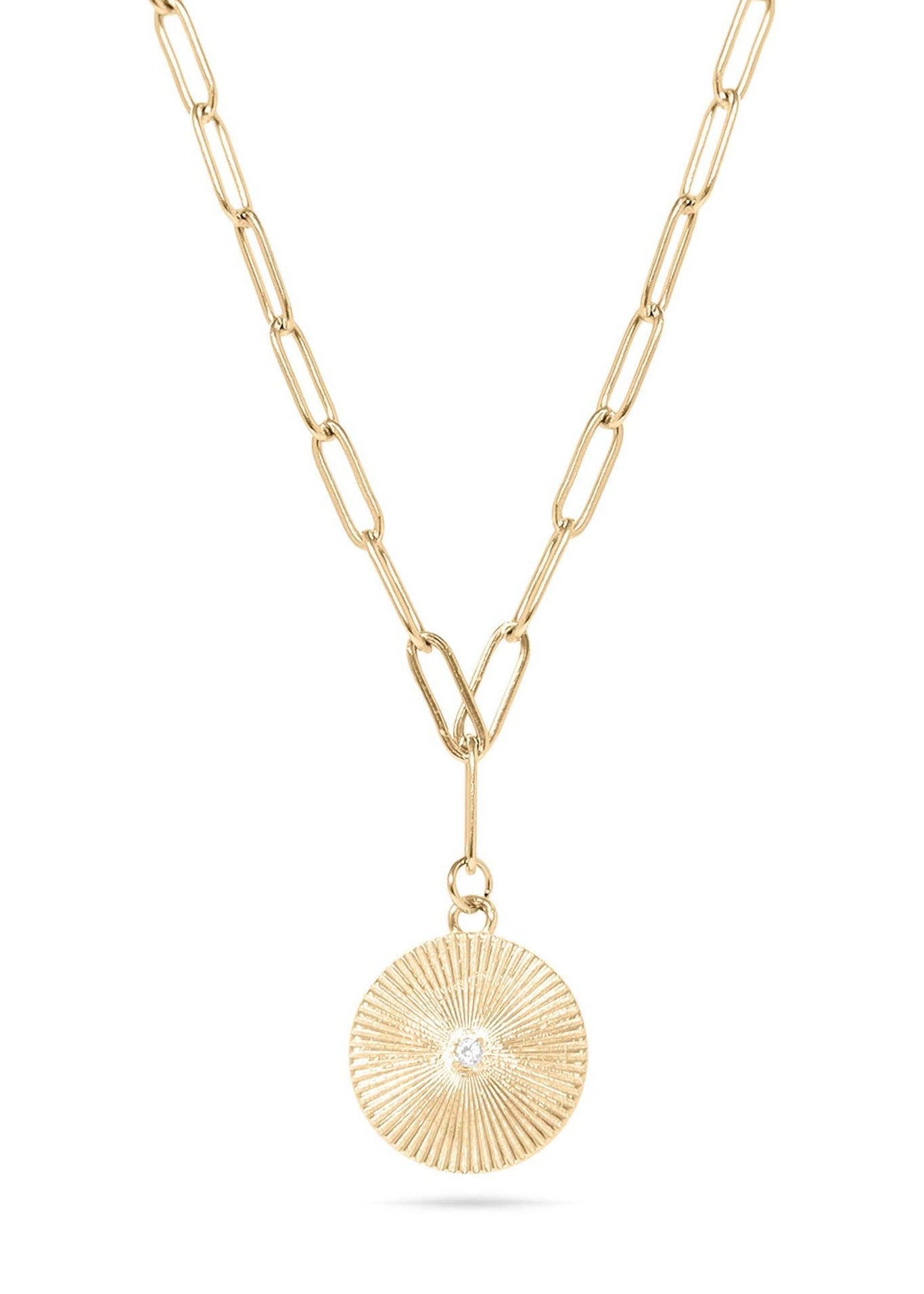 MTT Jewelry - Jewelry - Necklaces - Lisa Gold Sunburst Medallion Paperclip Necklace - MTT Collective