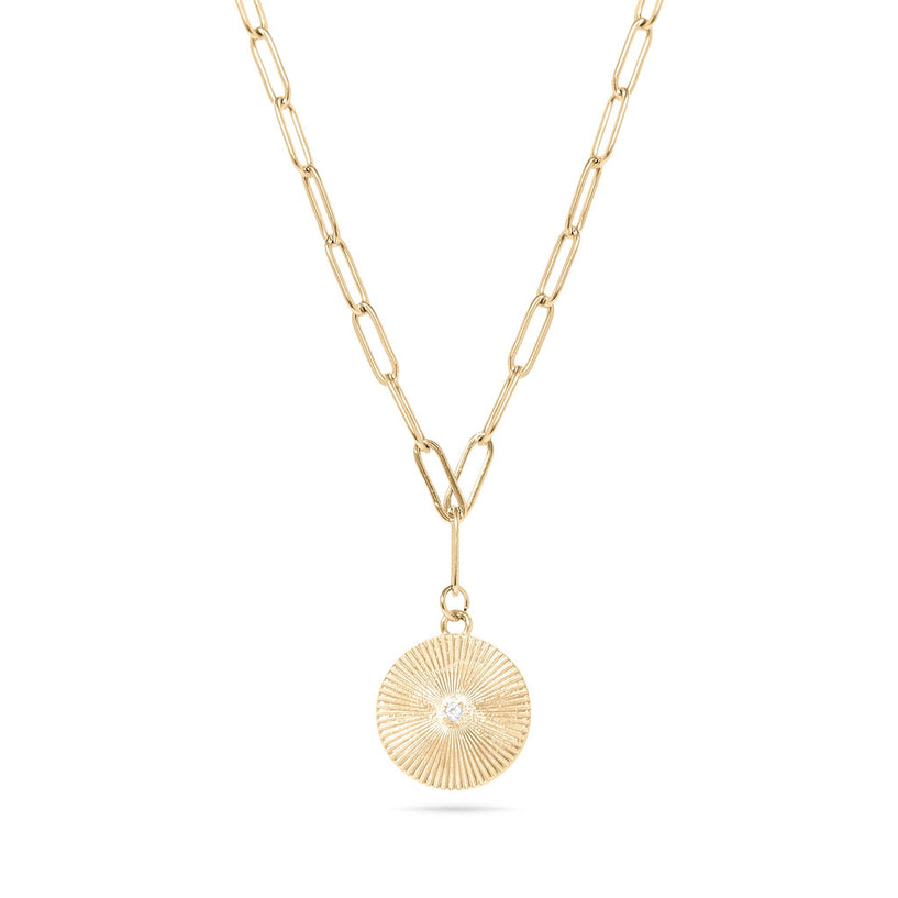 MTT Jewelry - Jewelry - Necklaces - Lisa Gold Sunburst Medallion Paperclip Necklace - MTT Collective