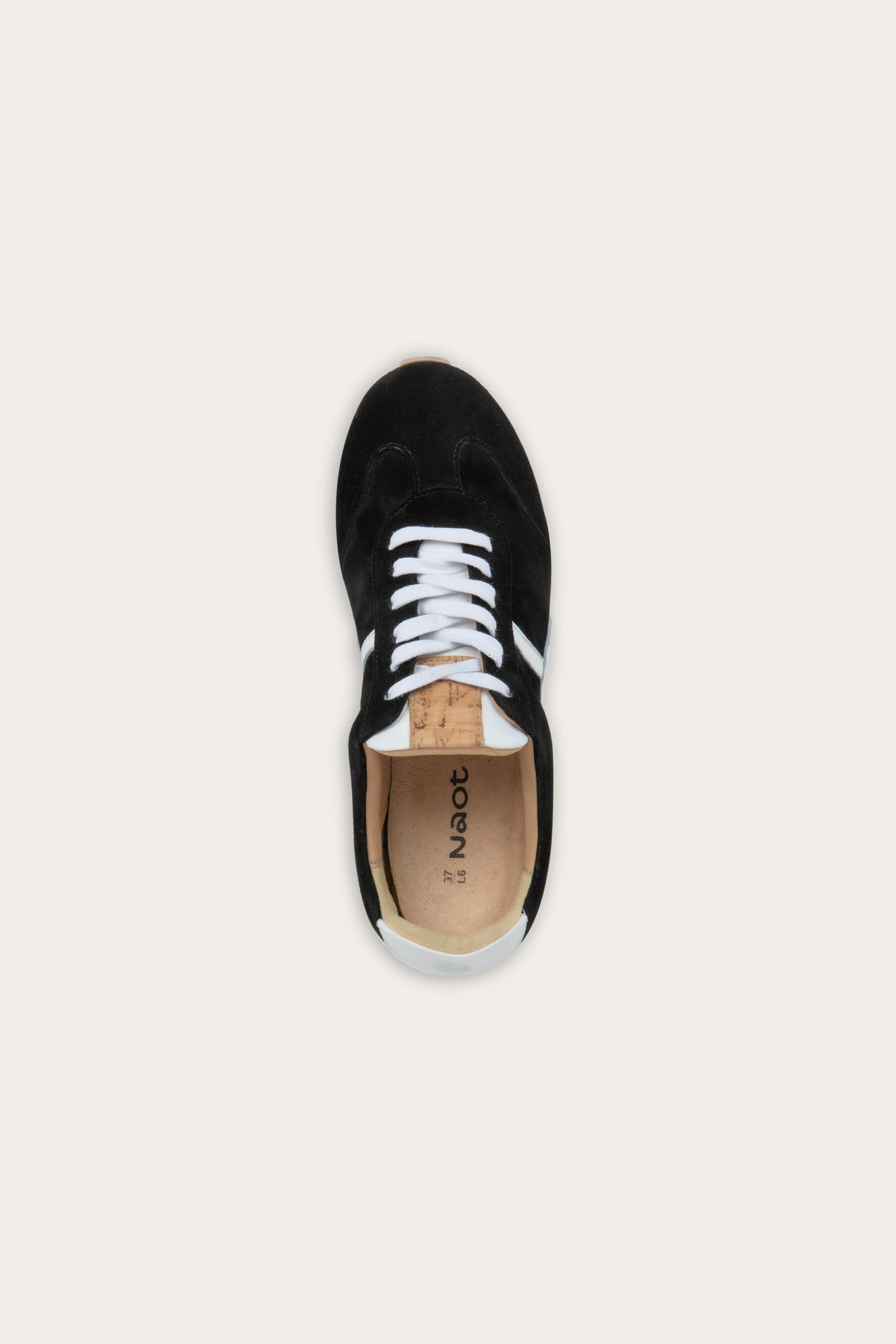 Naot Haven sneaker in Black and White Combo, top view