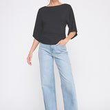 Isla Double Knit Angel Sleeve Cinch Top black back