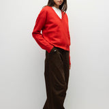 RED 3 fuzzy knit cardigan in red, side view