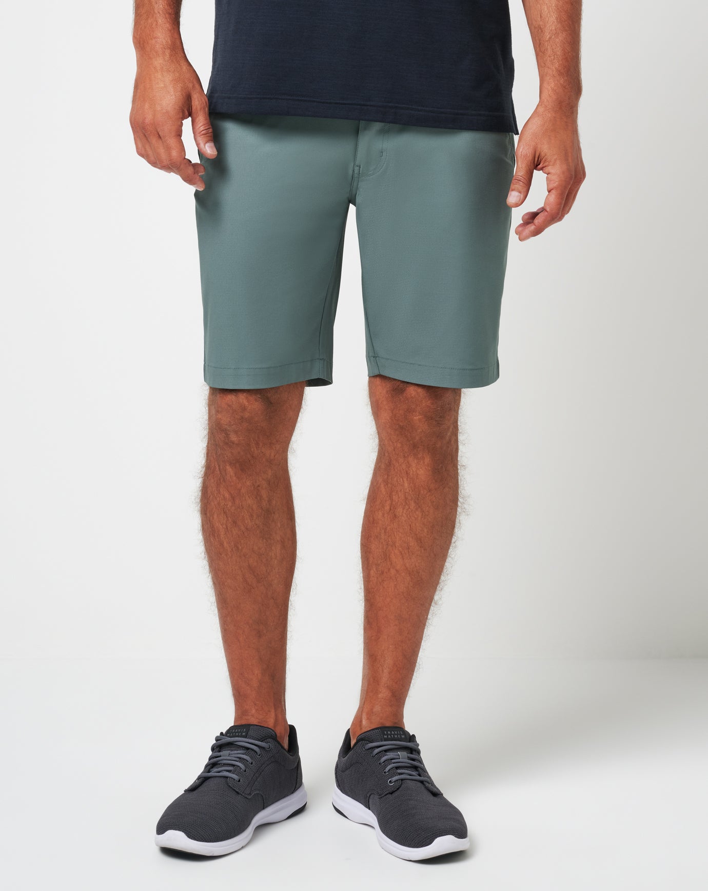 Travis Mathew Wanderlust Short 9In in Balsam Green, front view