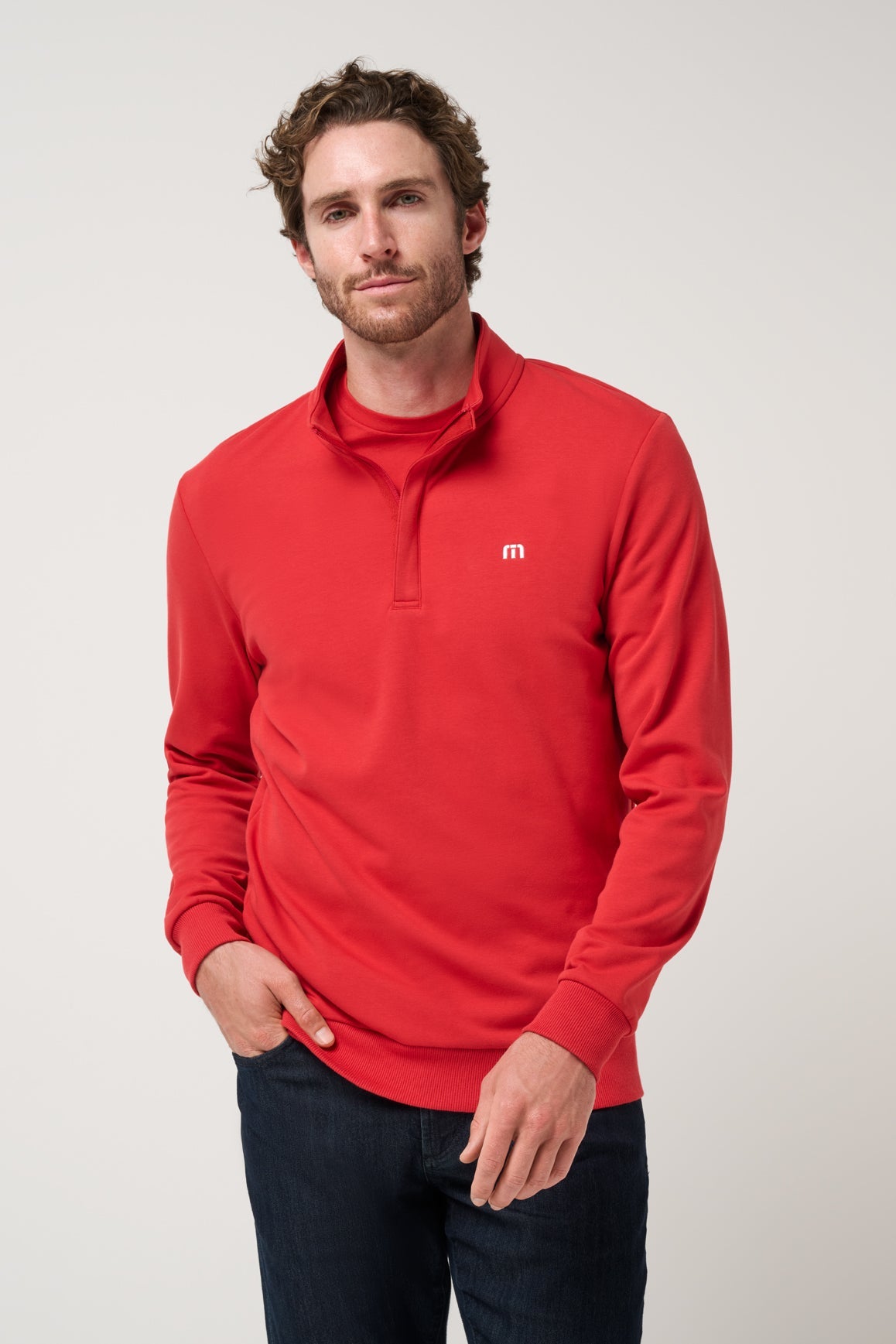 Cloud Quarter Zip 2.0 in Pompeian Red, front