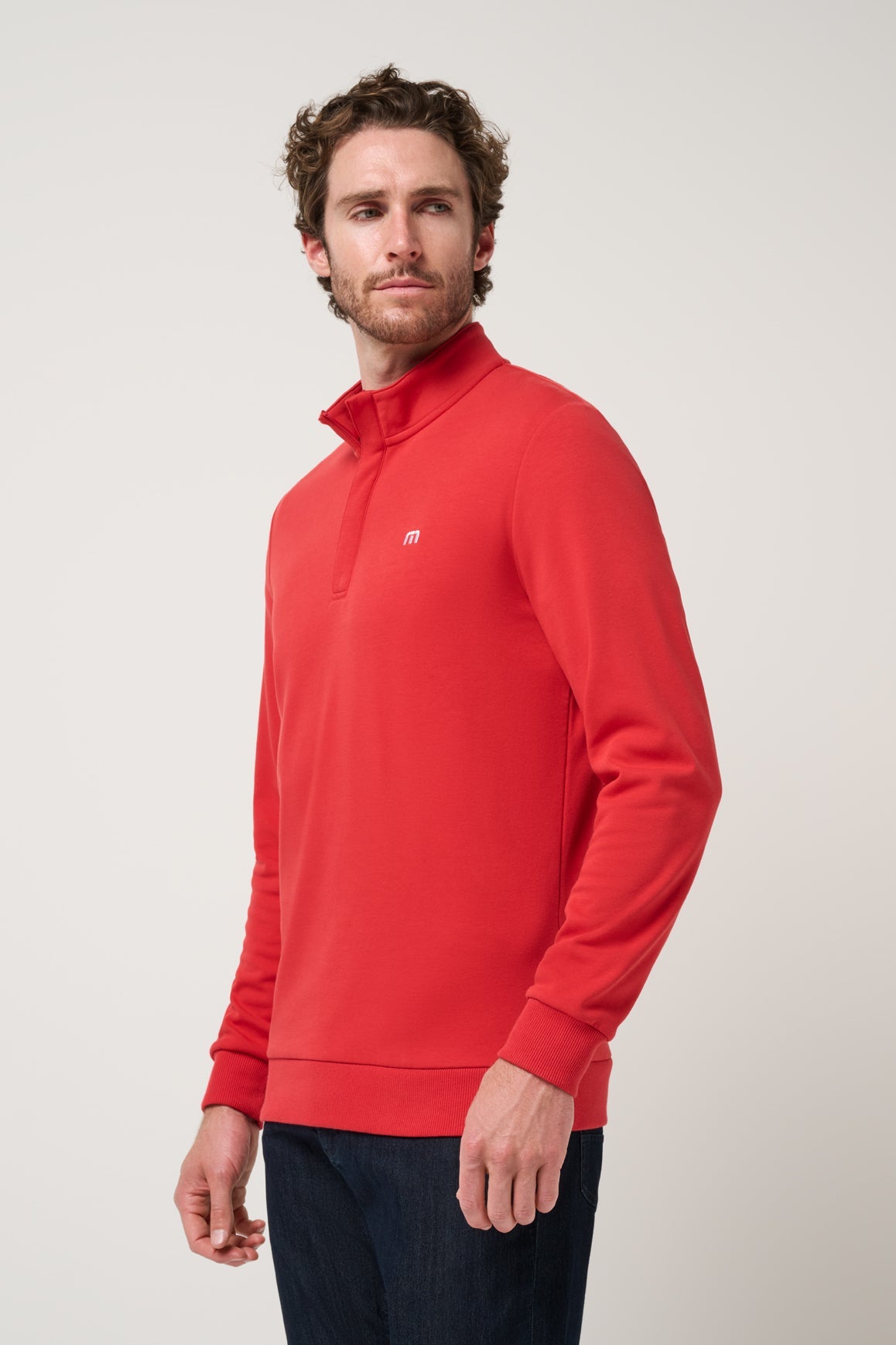 Cloud Quarter Zip 2.0 in Pompeian Red, front angle