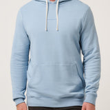 Man wearing a light blue hoodie against a plain background