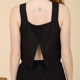 Square Neck Button Linen Tank