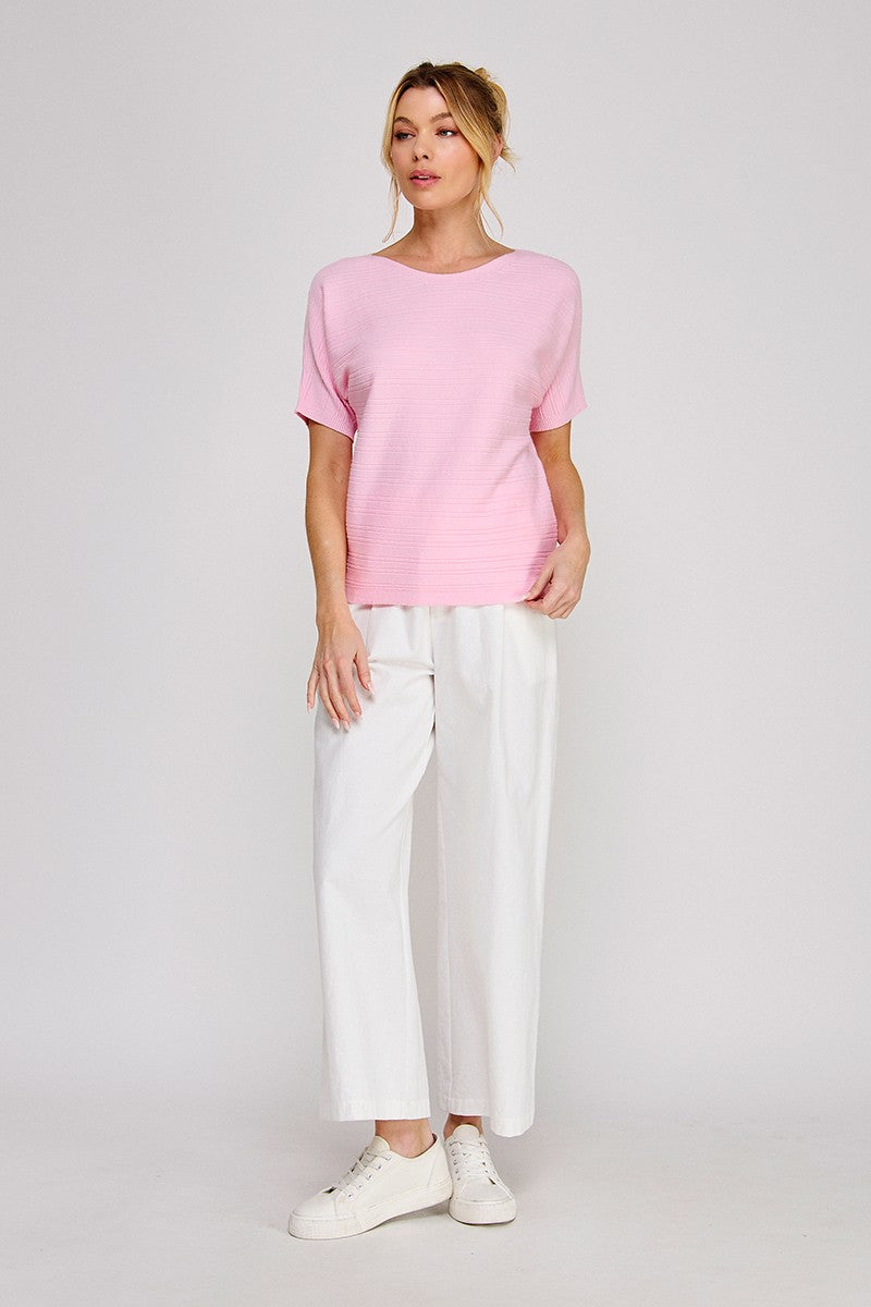 Nina Variegated Rib Short-Sleeve Top pink back