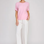 Nina Variegated Rib Short-Sleeve Top pink back