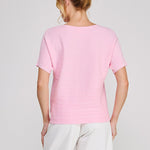 Nina Variegated Rib Short-Sleeve Top pink knit detail