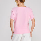 Nina Variegated Rib Short-Sleeve Top pink knit detail