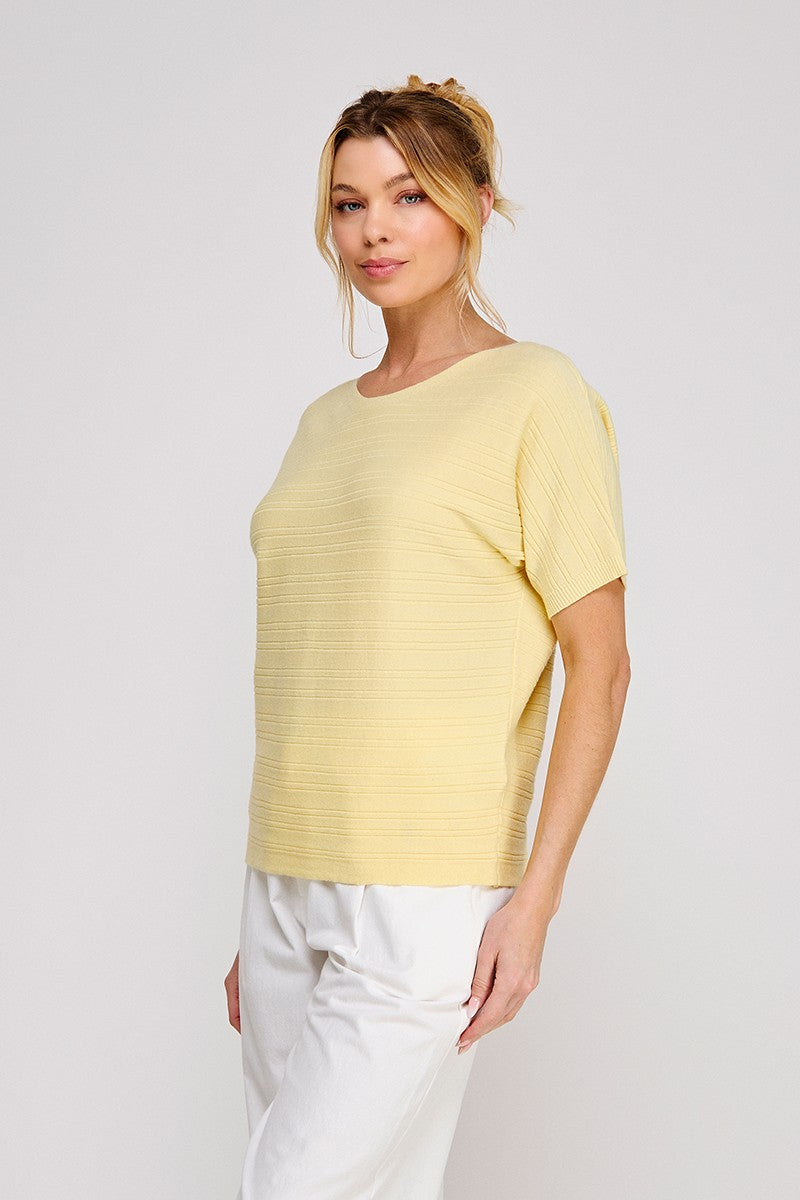 Nina Variegated Rib Short-Sleeve Top yellow side