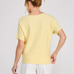 Nina Variegated Rib Short-Sleeve Top yellow knit detail