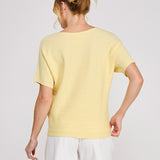 Nina Variegated Rib Short-Sleeve Top yellow knit detail