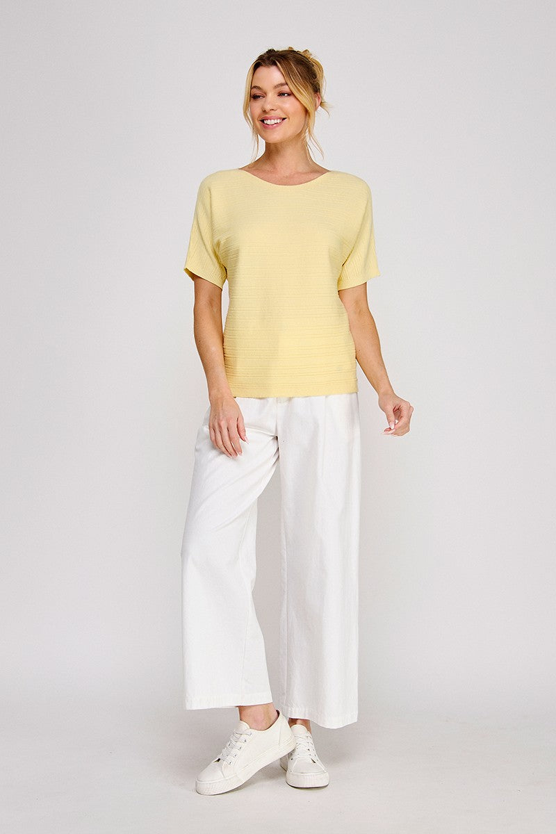 Nina Variegated Rib Short-Sleeve Top yellow back