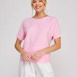 Nina Variegated Rib Short-Sleeve Top pink front