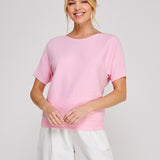 Nina Variegated Rib Short-Sleeve Top pink front