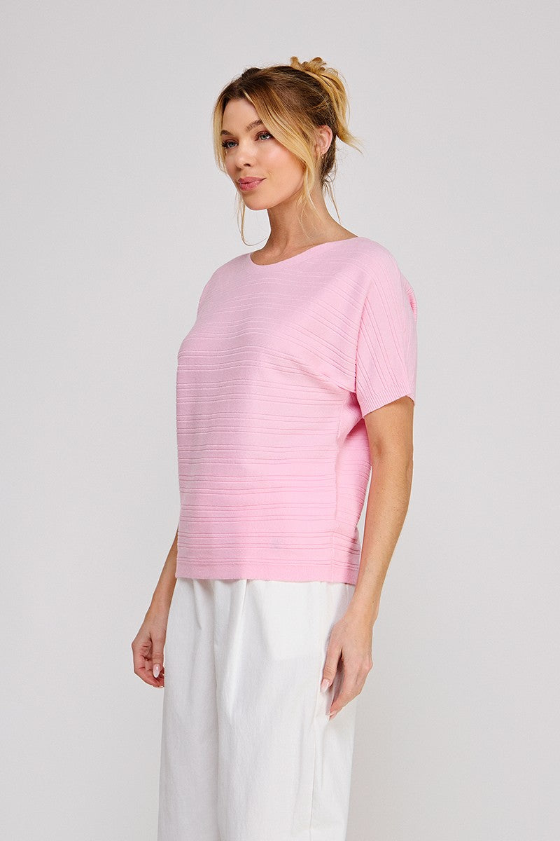 Nina Variegated Rib Short-Sleeve Top pink side