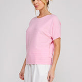 Nina Variegated Rib Short-Sleeve Top pink side