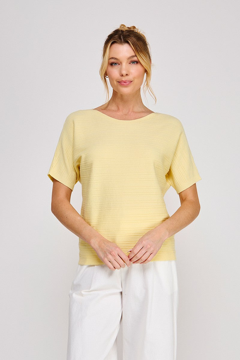 Nina Variegated Rib Short-Sleeve Top yellow front