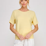 Nina Variegated Rib Short-Sleeve Top yellow front