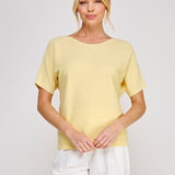 Nina Variegated Rib Short-Sleeve Top yellow front