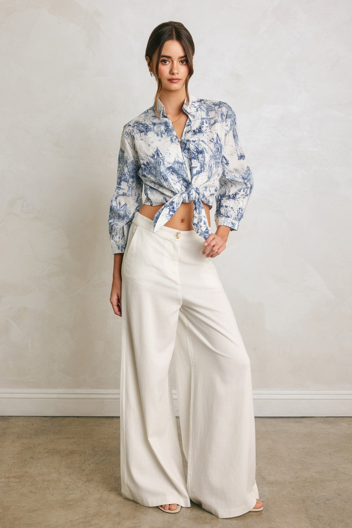 Grove Linen Wide Leg Pants in Ivory, side