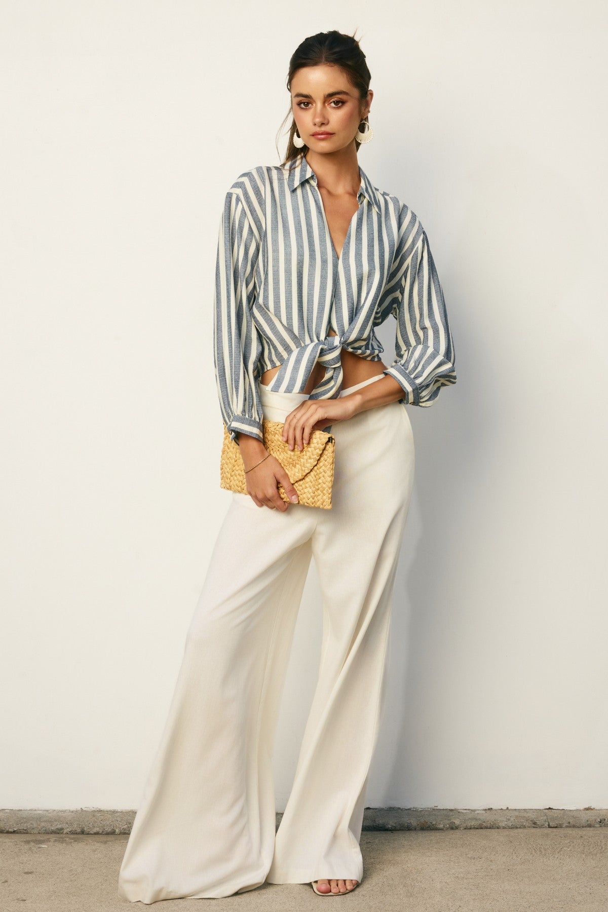 Grove Linen Wide Leg Pants in Ivory, full length