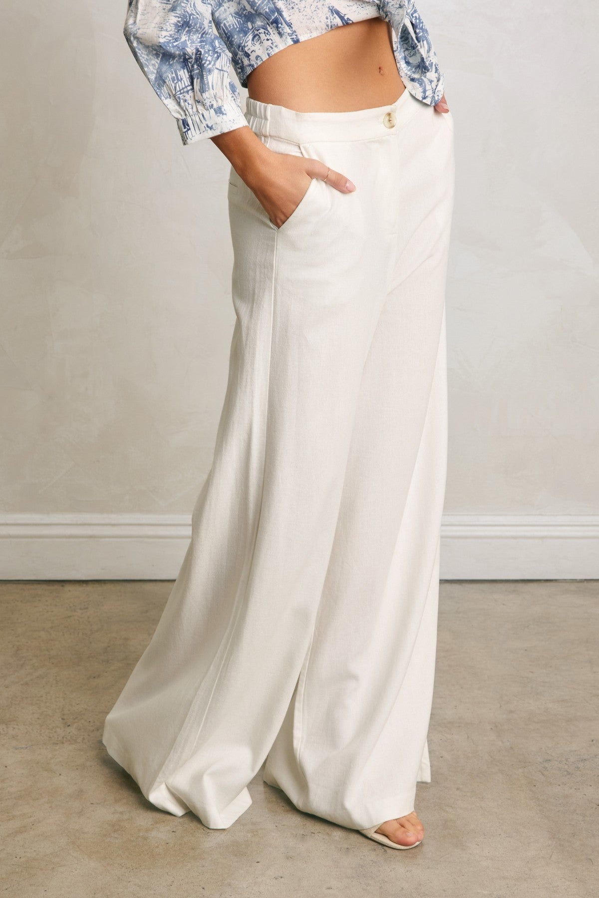 Grove Linen Wide Leg Pants in Ivory, front