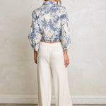 Grove Linen Wide Leg Pants in Ivory, waist and pocket detail